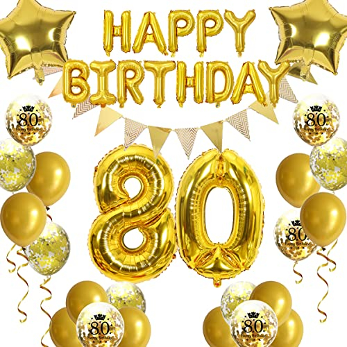 80.Geburtstag Dekoration Luftballons Gold, Ballon 80. Geburtstag Gold, Happy Birthday Folienballon 80, Geburtstagsdeko Mann 80 Jahr, Luftballon 80. Geburtstag Party Deko Mann,80 Geburtstag Deko(80.)