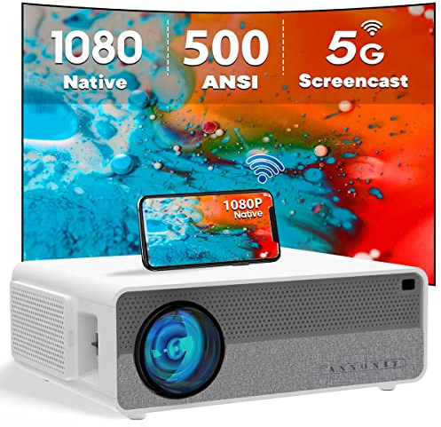 ANXONIT Native 1080P Beamer, 500 ANSI Lumen Full HD Projektor,5G W-LAN Screencast, Dual 8W Lautsprecher mit Bluetooth, 300 Bildschirm Heimkino
