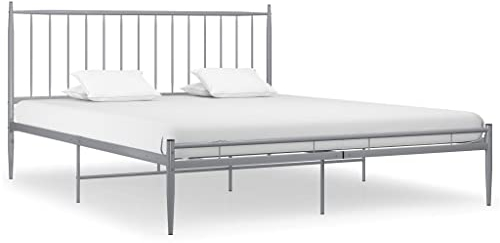 vidaXL Bett mit Lattenrost Metallbett Bettgestell Doppelbett Ehebett Bettrahmen Schlafzimmerbett Schlafzimmermöbel Grau Metall 140x200cm