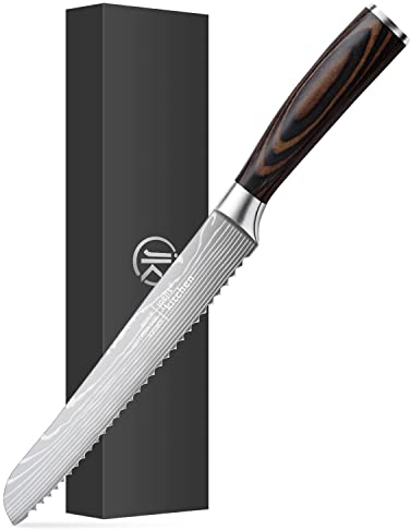 Joeji's Bread Knife with Pakkawood Handle, High Carbon Stainless Steel Highly Versatile Professional Pastry & Baguette Knife, Razor-Sharp Serrated Knife