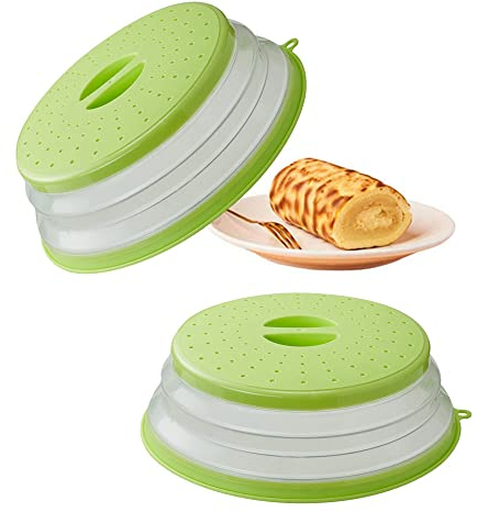 2 Piezas Protector Salpicaduras Alimentos Plástico, Tapa Microondas, Cubierta de Alimentos para Microondas, Cubierta de Plástico para Microondas, para Calentamiento por Microondas