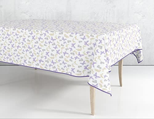 HOME ZEN HOUSEHOLD LINEN TOVAGLIA PLASTICA LAVABILE PVC IMPERMEABILE COPRITAVOLO PLASTIFICATO STAMPATO CON BORDINO FELPATA ANTIMACCHIA WATERPROOF (120X230CM, FARFALLA LILLA)