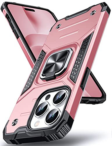 DASFOND Designed for iPhone 14 Pro Case, Military Grade Shockproof Protective Phone Case Cover with Enhanced Metal Ring Kickstand [Support Magnet Mount] for iPhone 14 Pro 6.1 inch, Rose Gold