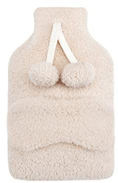 Sleepdown Hot Water Bottle and Eye Mask Set, Polyester, Natural, Natural-2L-35 x 23cm