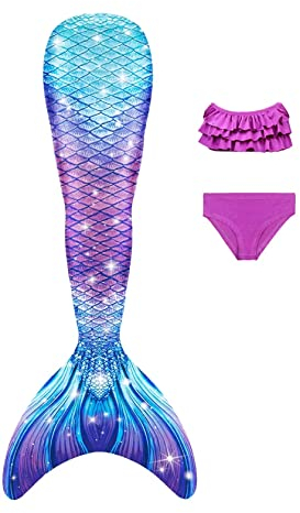 NAITOKE Meerjungfrauenschwanz mit Bikini für Mädchen,3pc,ohne Monoflosse,HHDB,130