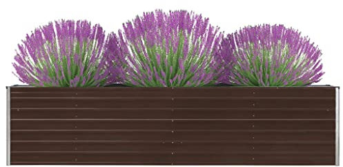 WIFESE JardinièRe 320x40x77 Cm Acier Galvanisé Marron Jardinieres Exterieur Jardiniere Bois Jardiniere Balcon Carré Potager Bacs ã Fleurs Rectangulaire