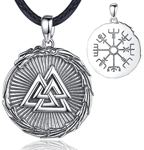 AEONSLOVE Valknut Kette Silber 925 Vegvisir Wikinger Halskette Herren Damen Odin Runen Amulett Medaillon Anhänger Nordische Mythologie Schmuck Geschenke Männer Frauen