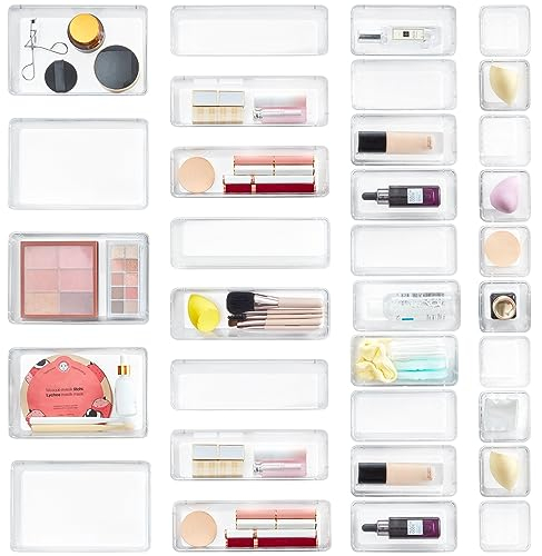 Lifewit Set de 33 Cajón Escritorio Organizador de Baño, Divisores de Tocador de Plástico Bandejas Caja de Separación para Maquillaje, Oficina, Joyas, Gadgets, Dormitorio