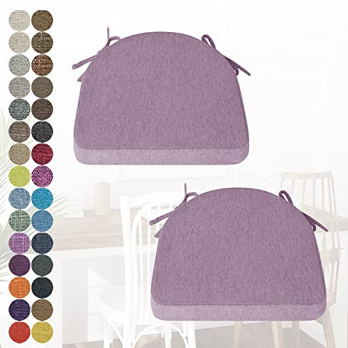 PHUSTJKL 2er Set Stuhlkissen Halbrund Stuhlauflage mit Bändern für Esszimmer, Waschbare rutschfest Sitzkissen mit Reißverschluss für Indoor Zuhause Büro Küche (40x38x38x8cm Helles Lila)