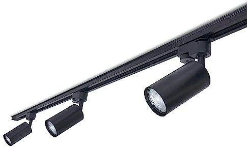 KOLORENO Steka Lite Schienenleuchte - LED Seilleuchte Schienensystem - Schiene mit 3x GU10 Strahler- Dekorative Lampe Deckenstrahler - LED-Innenlampe - 1,5 m Lange Schiene - Schwarz