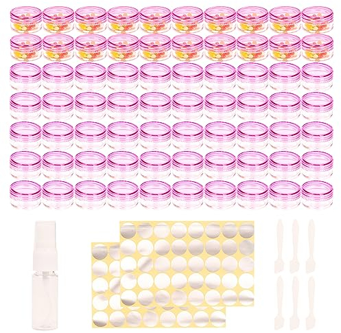 70 Pièces Pot Vide Cosmétiques,Contenant Cosmetique Vide + 1 Vaporisateur 15 ML + 6 Grattoirs + 80 Autocollants