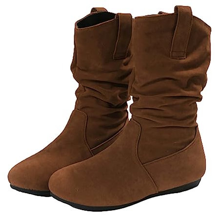Stivali Alti Larghi Stivali medi con tacco grosso in pelle tinta unita moda donna Stivali Neri Sportivi (Coffee, 39)