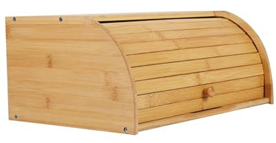 Generisch Brotkasten Bambus, Rollbrotkasten für aromadichte Brot Aufbewahrung Brotkiste mit Rolldeckel als Brottrommel oder Brotwächter für Brötchen und Gebäck, natur, HBT: 17 x 40 x 27 cm