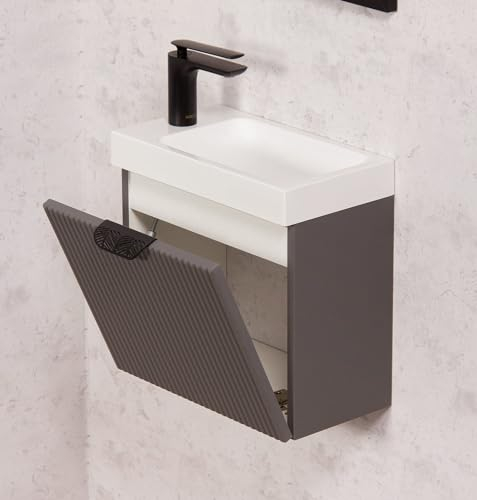 Quentis Badmöbel Gäste-WC Set Fresco Breite 40 cm, Waschbecken mit Unterschrank, Waschbeckenunterschrank aufgebaut (seidenmatt grau, Breite 40 cm)