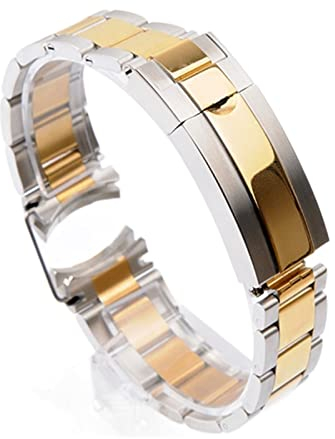 TEMKIN Oyster Armband 316L Edelstahl Uhrenarmband for Rolex for SUBMARINER for DAYTONA for SUP for GMT Herrenuhr Armband Metallband 20 21mm (Color : Silver Gold, Size : 21mm No logo)