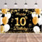 10. Geburtstag Banner Schwarz Gold, Bliceon 10. Geburtstag Jungen und Mädchen, Deko 10 Geburtstag Hintergrund Banner für 10. Party Geburtstagsdeko