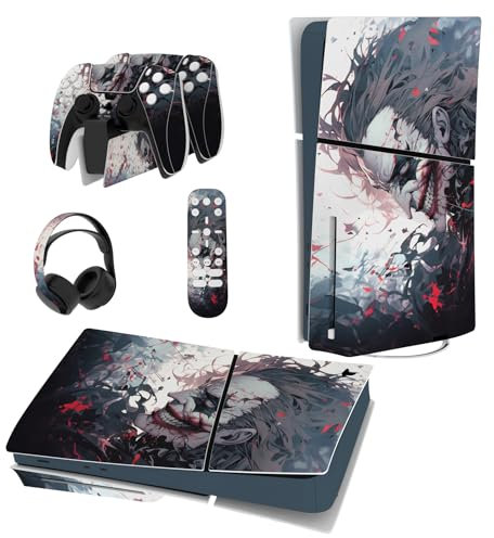 PlayVital Adesivo Skin per ps5 Slim Console Disco Edizione,Sticker Decal Cover Vinile per Controller Telecomando Cuffie Base di Ricarica-Pagliaccio Sangue