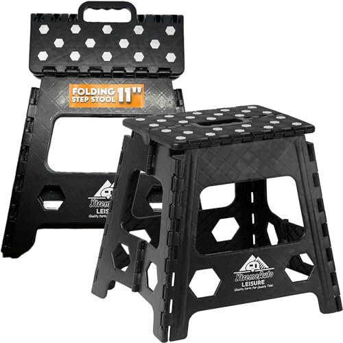 Xtremeauto Super Strong Folding Step Stool - Folding Stool 11 Foldable Step Stool For Adults & Kids, Step Up Stools For Kitchen Caravan Camper Foldaway Folding Footstool Plastic Step 150KG Limit