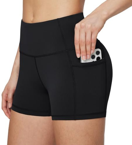 baleaf Radlerhose Damen Blickdicht kurz Sport Gym Shorts kurz Yogahose Laufshorts mit Tasche Kurze Leggings Schwarz 3XL