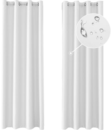 Ystyle Rideau Occultant Lot De 2, 140x225cm, Rideau Exterieur Impermeable, Rideau Thermique Isolant Anti Chaud Intérieurs, Rideau Phonique Anti Bruit, Moderne Salon Chambre Maison, Blanc