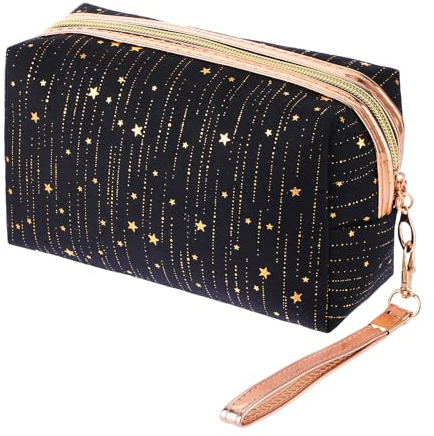 Giantree Damen Kleine Kosmetiktaschen, Glitzer Stern Kosmetiktasche Tragbare Reise Kosmetiktaschen Make up Tasche mit Reißverschluss und Kettengürtel Hält Verschiedene Kosmetika und Werkzeuge(Schwarz)