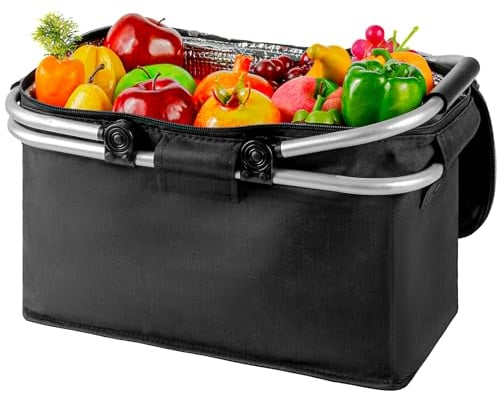 Cesta de Picnic, Comius Sharp Cesta de la Compra Plegable de 18,5 L, Cesta de Picnic Plegable con Aislamiento, Mango de Aluminio Portátil Deslizante, Cesta de la Compra para Trabajo/Viajes/Compras