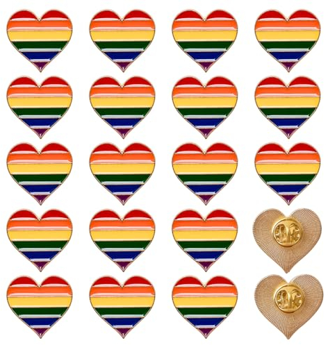 WANDIC Regenbogen-Bandnadeln, herzförmig, LGBT Pride, Regenbogen-Emaille, Broschen, Gay Pride, Metallabzeichen für Kleidung, Rucksack, Dekoration, 20 Stück, Metall