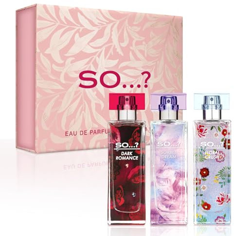 SO...? Premium-Damenparfüm-Geschenkset, Sorbet Dream, Dark Romance, Floral Crush, Eau De Parfum mit langanhaltendem Duft -Reisegröße Mini-Parfüm für Mädchen, Damen-Geschenksets (3 x 30ml)