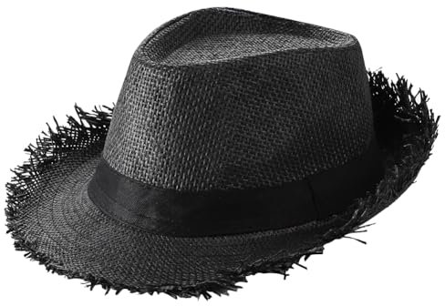 JNGUOSICN Chapeau Fedora en paille pour homme - Chapeau de plage - Protection solaire UPF 50 - Style vintage décontracté - Pour voyage, vacances, plage, Noir , Taille unique