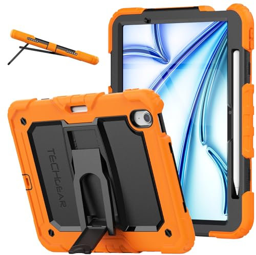 TECHGEAR ArmourSHIELD - Custodia integrale per Apple iPad Air 11 (M2) 2024, sesta generazione, robusta e robusta, con supporto pieghevole e pellicola protettiva, colore arancione