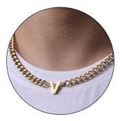 Kette Herren Halskette Kette mit Buchstaben Geschenke für Männer Junge | 6.5mm Silber Gold Schwarz Edelstahl Cuban Chain Edelstahlkette Geburtstage 18+2 Inches