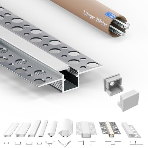 Tivendis LED Trockenbauprofil 2m mit Abdeckung milchig | UP Trockenbau Profile für LED Streifen 2er SET