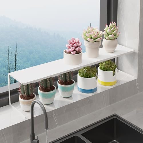 WOCHUANGSI 1 x kleines, schmales Regal für Fensterbank, Küche, Gewürzregal, Organizer, stapelbar, hohe Regale, skalierbares Fenster-Pflanzenregal für schmale Arbeitsfläche (weiß)
