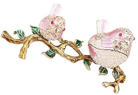 Box Home Kreativer Schmuck, Ohrringe, Geschenke, Bejeweled-Glas, bemalt, doppelt rosa, Vintage-Ring, Sammlerstück for Ast, Armband, Figur, Retro-Handgeschenk, aufklappbares dekoratives Etui, Halskette