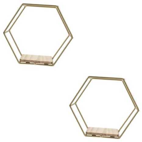 SHOWERORO 2 Stk Sechseckiges Gestell Geometrisches Wandregal wandmontierte goldene Regale ordnerregal buchattrappe Lagerregale Kleinigkeitenhalter zur Wandmontage Schlafzimmer Wandregal Holz