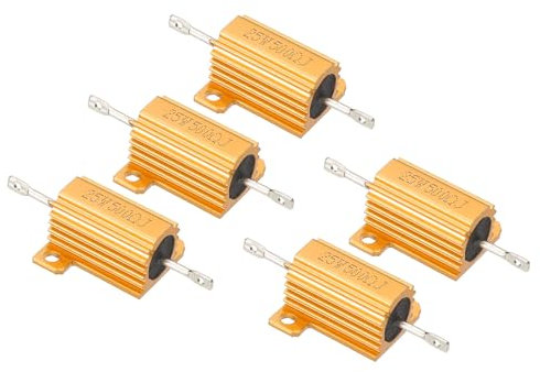 PATIKIL 5 Stk 25W 500 Ohm 5% Toleranz Aluminum Gehäuse Widerstände Set Widerstand Sortiment mit Schrauben Drahtgewickelte Potentiometer Leistung für Maschinen Elektronik DIY Projekt Golden
