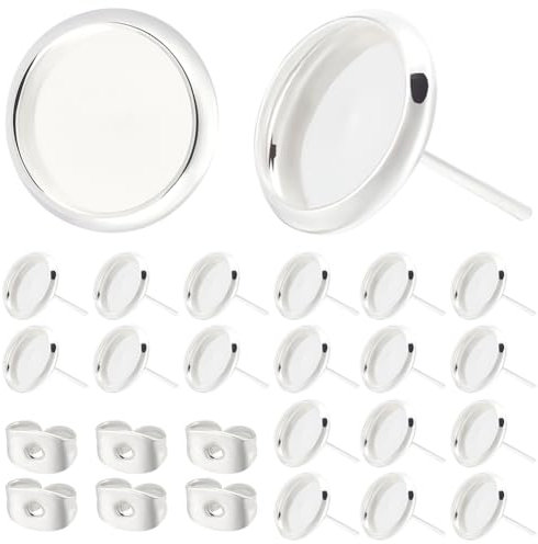 Beebeecraft 1 Box 50 Stück 304 Cabochon Fassungen Aus Edelstahl Für Ohrstecker Silberfarbene Rohlinge Mit Ohrmuttern Zur Herstellung von Schmuck Und Ohrringen (Fach: 8mm)