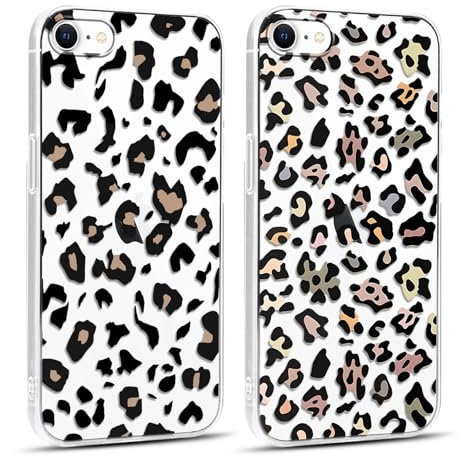 Coiwxmoi 2 Stück Leopard Handyhülle für iPhone 7/8/SE 2020/SE 2022 Hülle, Transparent Aesthetic Muster Handyhülle für Mädchen Frauen Durchsichtig Silikon TPU Bumper Schutzhülle für iPhone SE 3 4,7