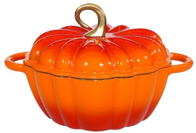 Pumpkin Dutch Oven 4.5 QT With Lid - Orange Enamel Cast Iron Cooking Pot, Shape Soup Pot - Serves 3-5 - Christmas Thanksgiving Decor Gift