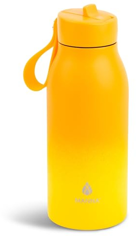 Manna Bonnie Modern Flip Insulated Stainless Steel Bottle with Straw Lid and Carrying Loop - 12 Oz - Orange/Yellow Ombre