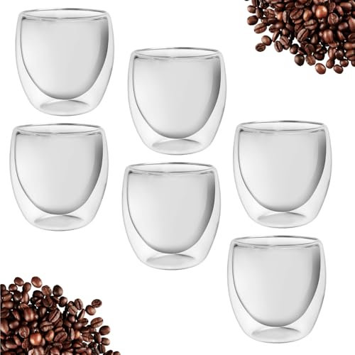 Zeano Lot de 6 verres à double paroi de 250 ml et 350 ml, verres à café et à thé, verre borosilicate, passent au lave-vaisselle (6 x 250 ml)