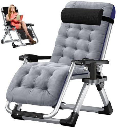 SUNYRISY Sonnenliege Klappbar, Extra Groß Liegestuhl Gartenliege, 200KG Belastbar Zero Gravity Chair mit Kissen Unterstützung Getränkehalter für Patio Garten Strand Pool