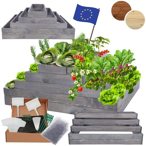 MODO24 Hochbeet Holz, Blumenkasten, Gartenbeet, 45x117x120cm, Grau | Robustes Kräuterbeet & Pflanzbeet aus Kiefernholz, Dekoratives Blumenbeet & Gartenbeet für Garten, Balkon & Terrasse