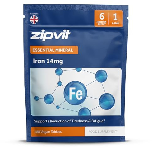 Zipvit Iron Tablets 14mg, High Strength Ferrous Fumarate, 180 Vegan Tablets, Supports Cognitive Function & Immune System, Reduces Tiredness and Fatigue, Iron Supplements for Women and Men