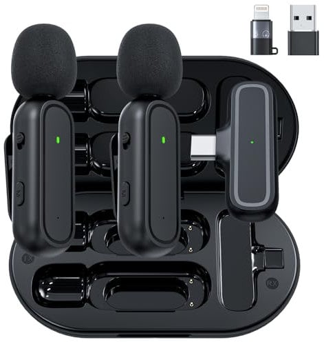 Wireless Lavalier Microphone for iPhone Android Camera USB-C with Charging Case, Noise Canceling Wireless Mini Microphone for YouTube, TikTok, Vlog, Game Live Streaming, Interviews, Video Recording