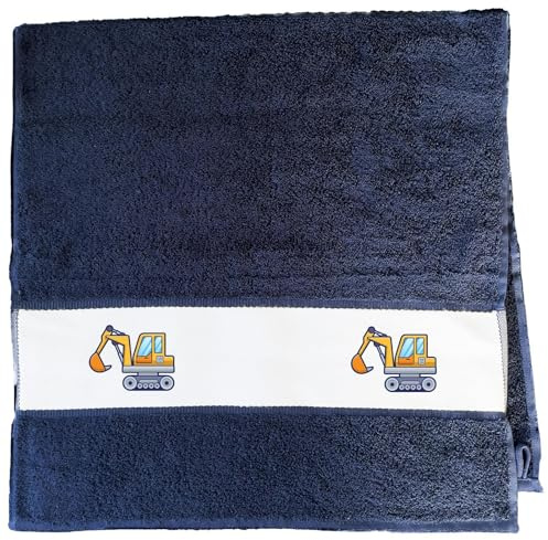 Huuraa Handtuch Bagger Comic Geschenk | 50x100cm French Navy Baumwolle Handtuch Geschenkidee Blaues Gästehandtuch mit Motiv Gästetuch Weich und Saugstark