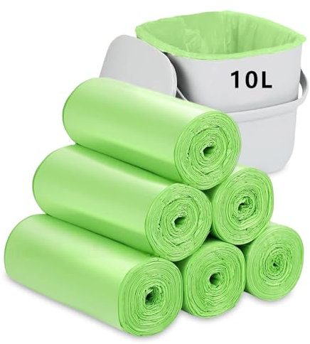 flintronic 120 Stück Biologisch Müllbeutel, Abbaubar Maisstärke Material, 10 Liter Bio Müllbeutel, Müllsäcke, Mülltüten, Küchen Lebensmittel Abfallbeutel für Küche, Büro, Wohnzimmer (45 * 50cm)