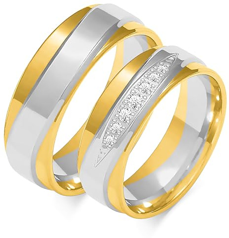 mosa & co. - Trauringe Gold 585 Mehrfarbig 6mm massiv mit 0,123 ct. Diamanten - Modell: Adrinelle - mit Echtheitszertifikat, Schmuckbox und kostenloser Gravur
