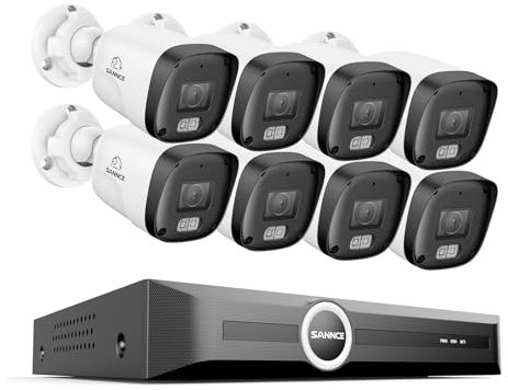 SANNCE Sistema di Telecamere di Sorveglianza 8CH POE CCTV, Videoregistratore di Rete 5MP PoE 8 Canali con 8 Telecamere di Sicurezza Esterna IP 3MP, Senza Disco Rigido