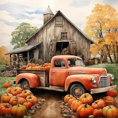Lxmsja 5D Diamond Painting Herbst, Diamond Painting Erwachsene, Bauernhof Diamant Painting Bilder Erwachsene, Full DIY Diamant Kunst Malerei Stickerei Set Kreuzstich Bilder Home Dekor 30x40cm